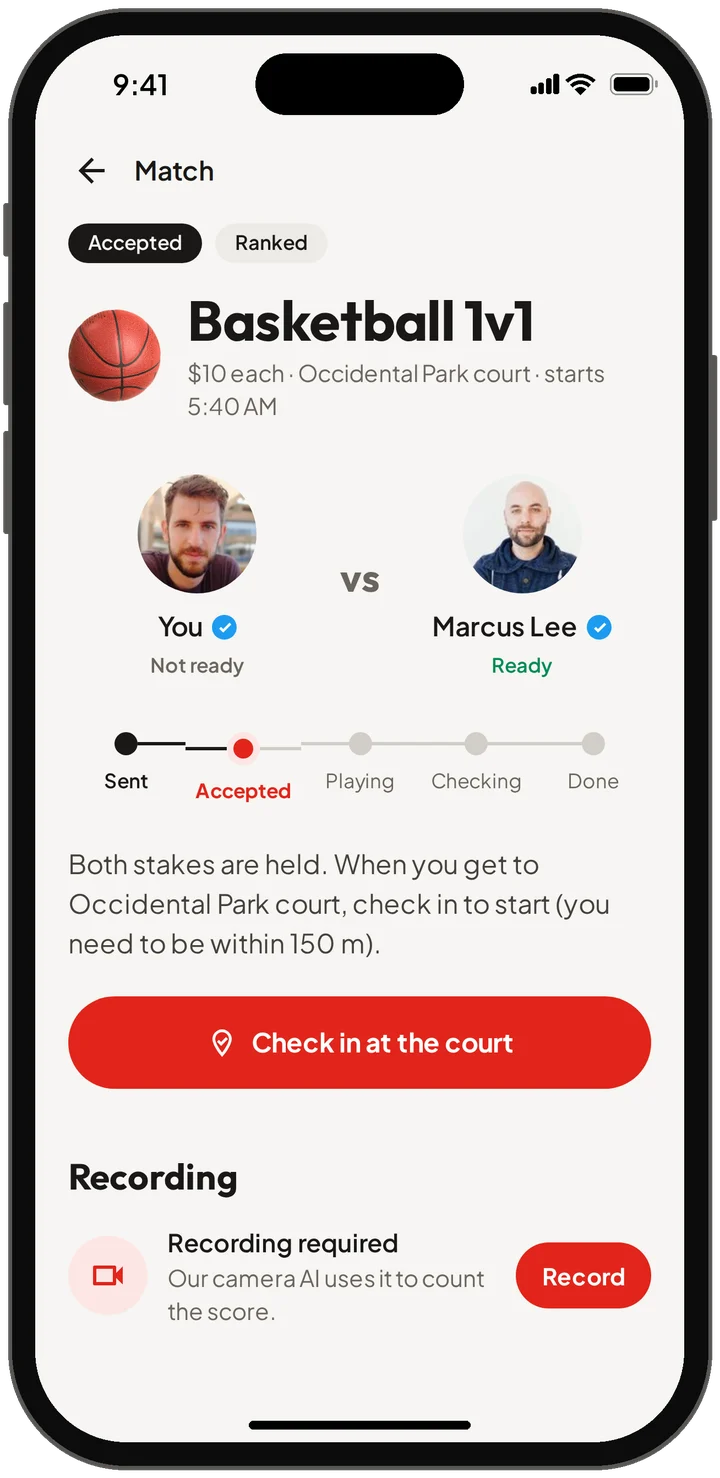 A ranked basketball match ready for check-in